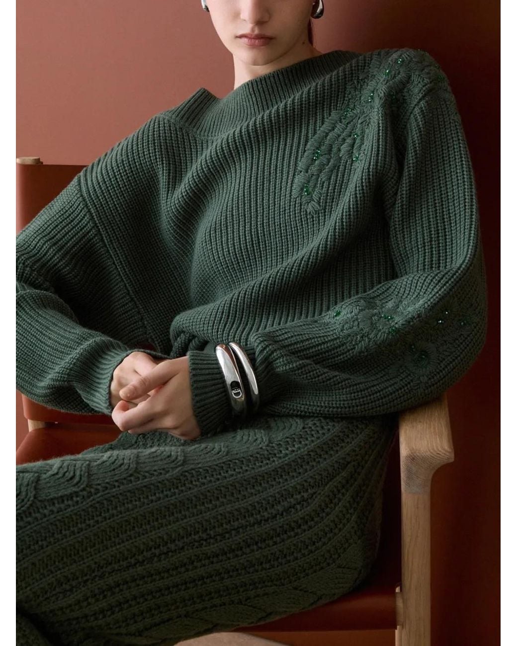 Liu Jo Green Wool Sweater With Embroidery