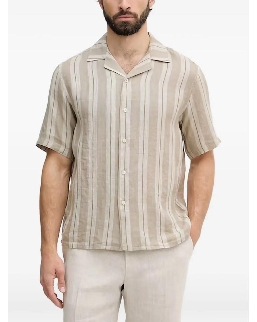 Benetton Natural Striped Short-Sleeve Shirt for men