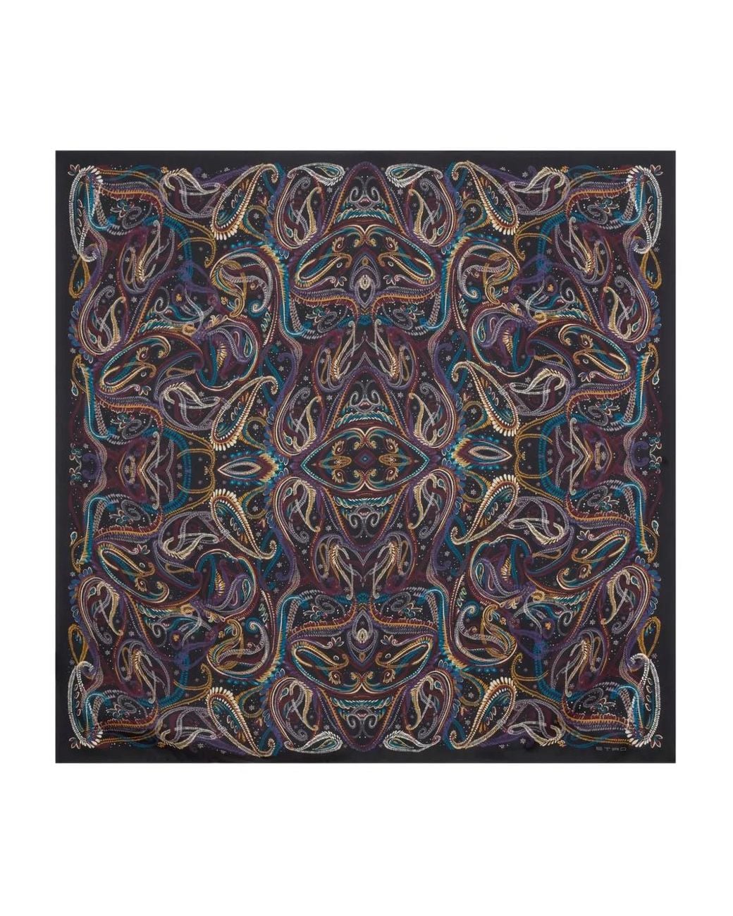 Etro Black Silk Scarf With Paisley Foliage Motif