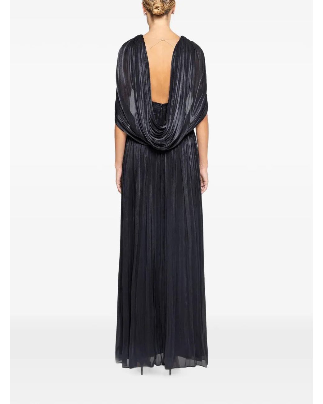 Nissa Black Open-Back Chiffon Maxi Dress