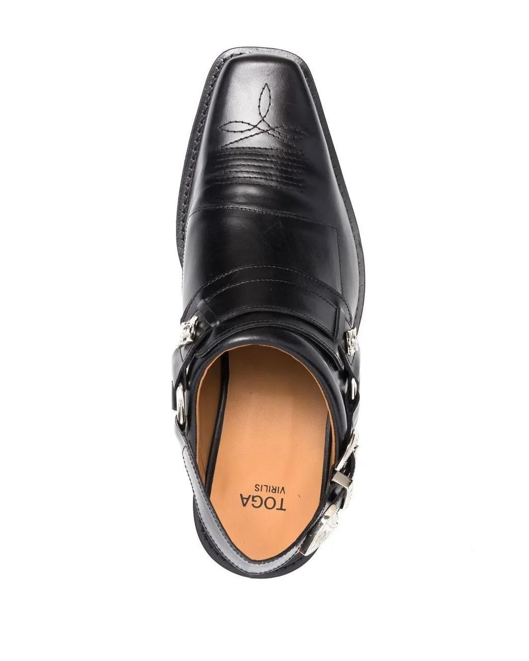 Toga Virilis Black Leather Slingback Loafers for men