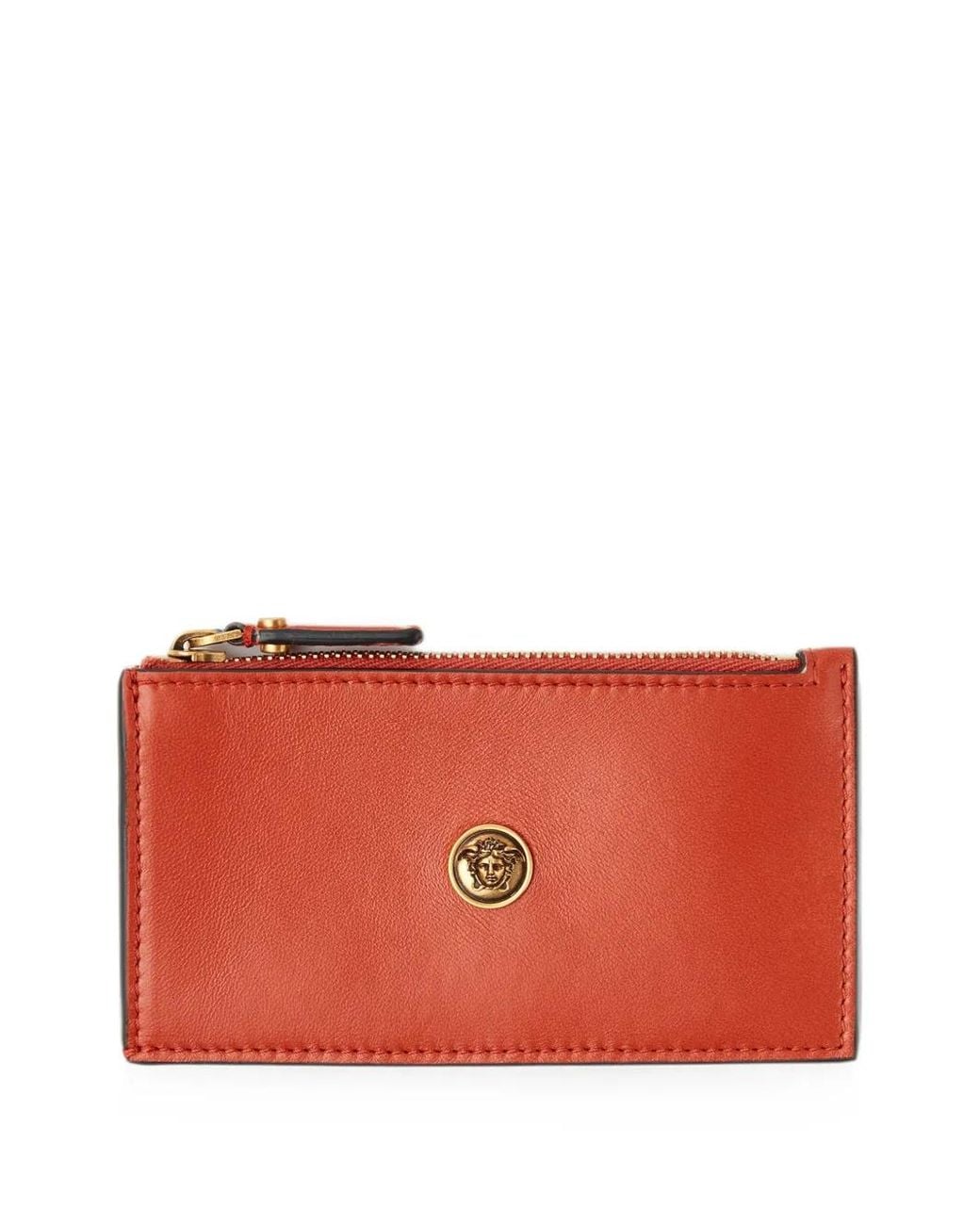 Versace Red Emblème Leather Zip Card Holder