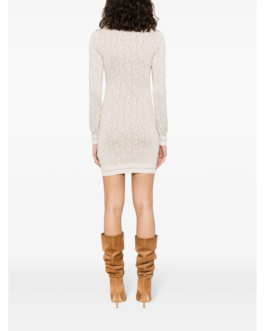 Palm Angels Natural Short Dress With Jacquard Monogram