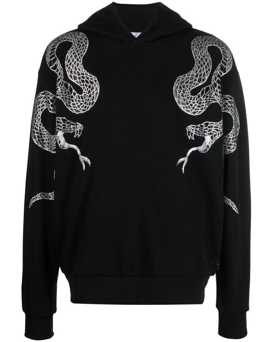 Philipp Plein Black Embellished Snake-Print Detail Hoodie for men