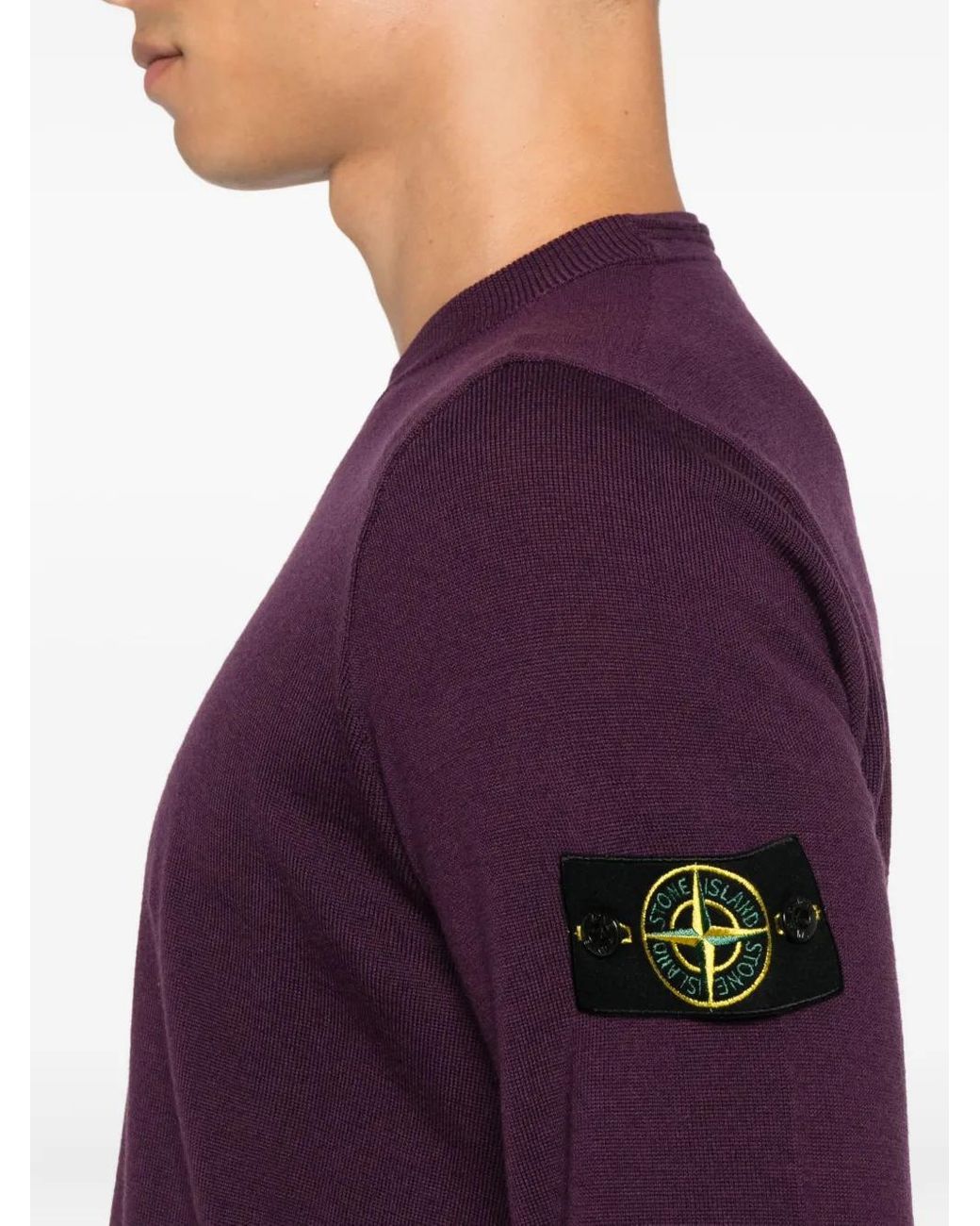 Stone Island Trui Van Scheerwol Met Ronde Hals in het Purple voor heren