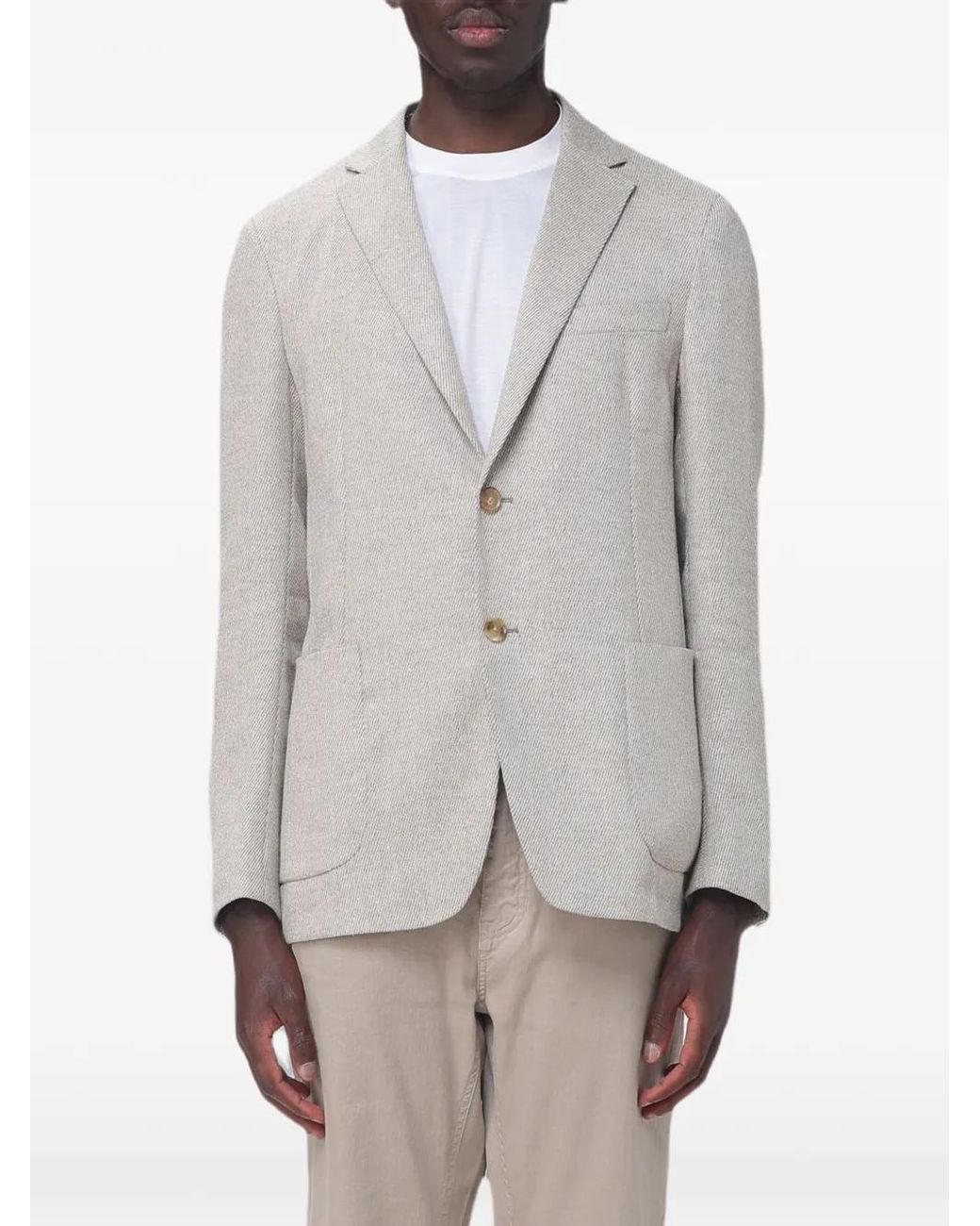 Zegna Gray Chevron-Pattern Single-Breasted Blazer for men