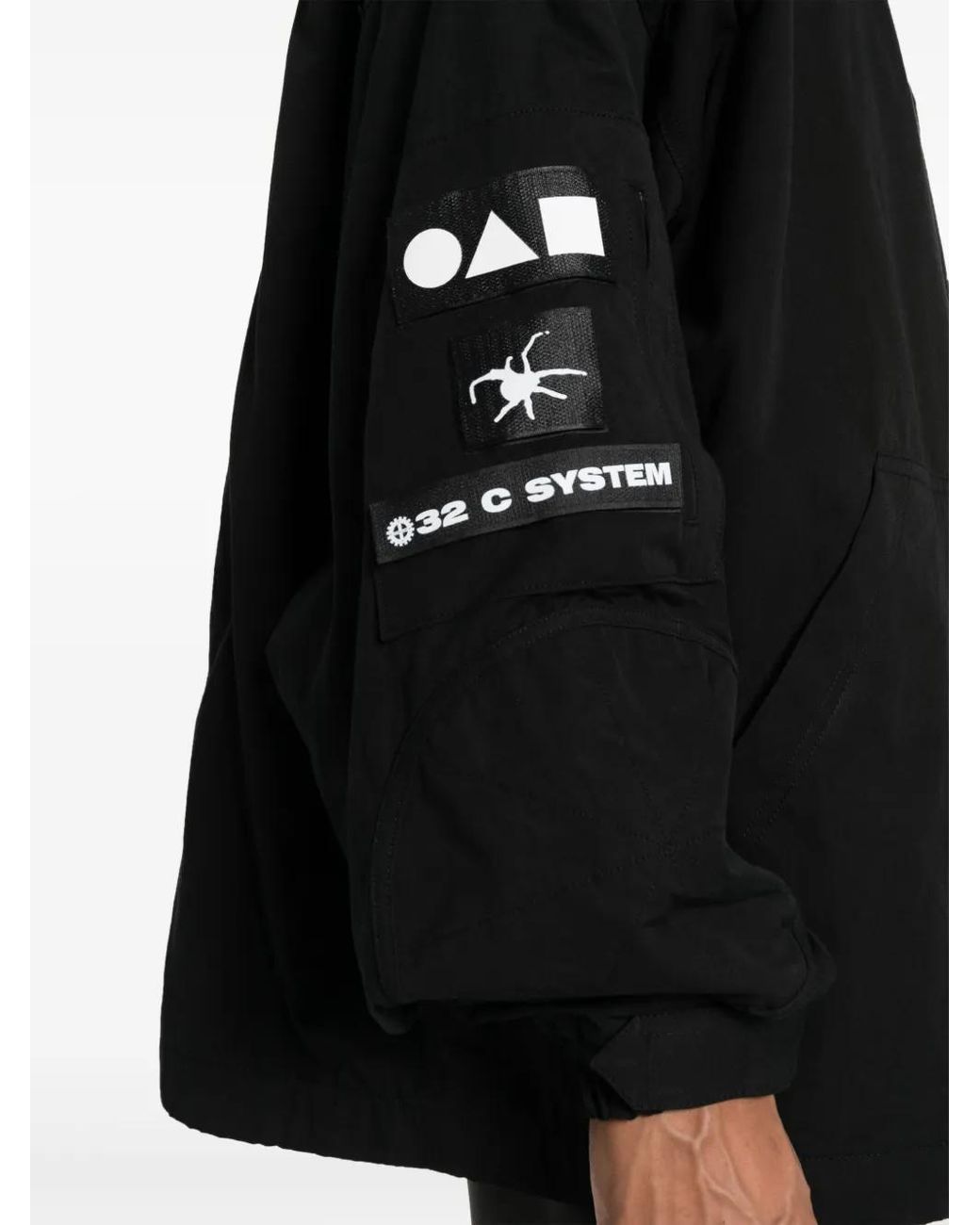 032c Black Stronger Multiple-Patch Cotton Hoodie for men