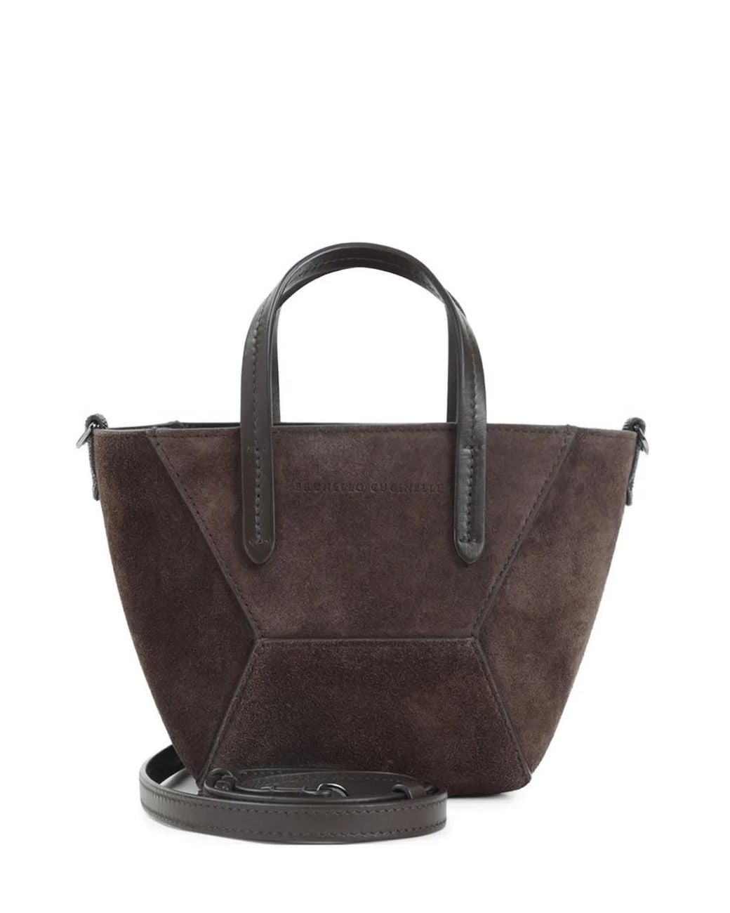 Brunello Cucinelli Brown Mini Sac Cabas En Daim À Empiècements