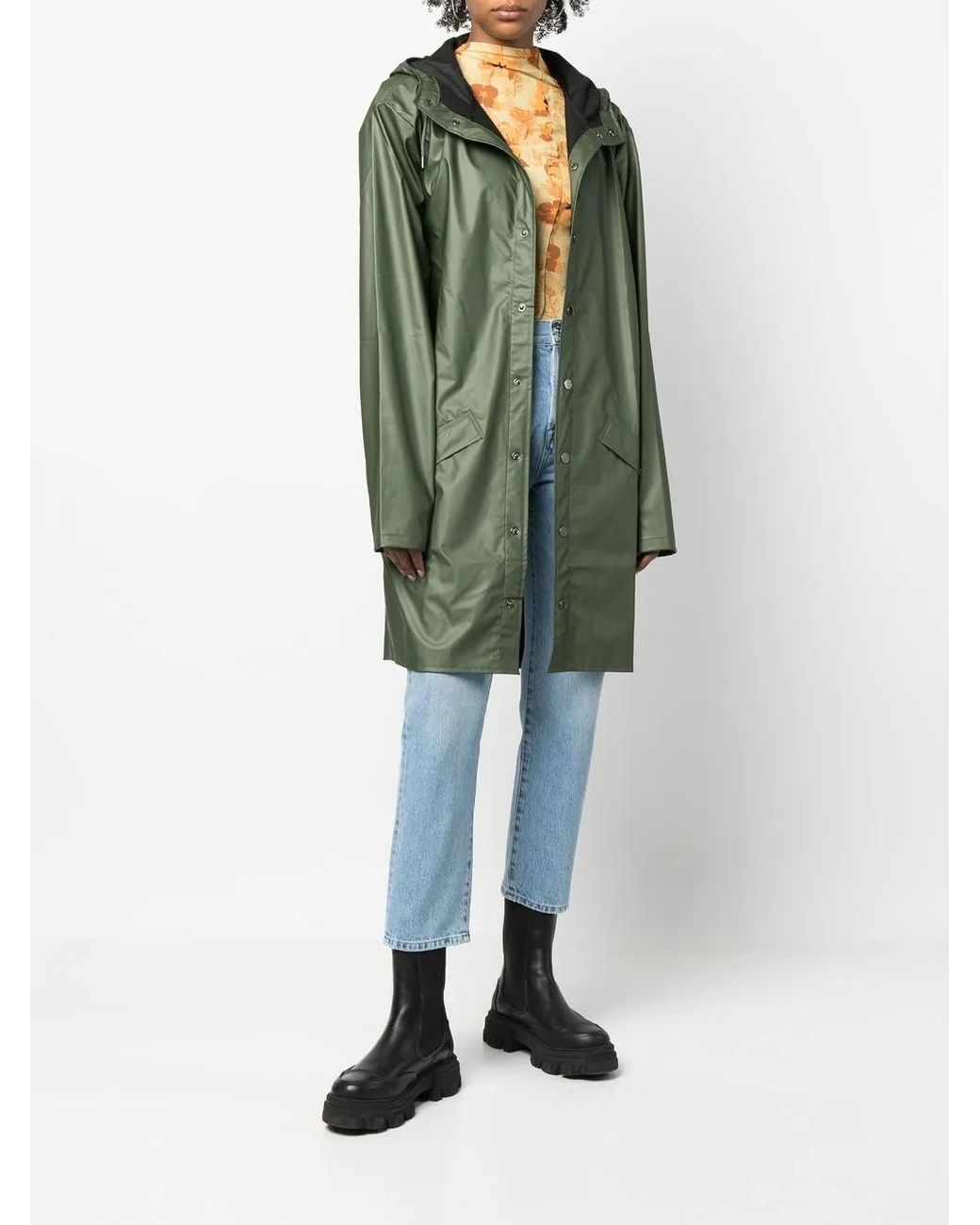 Rains Green Drawstring Hood Raincoat