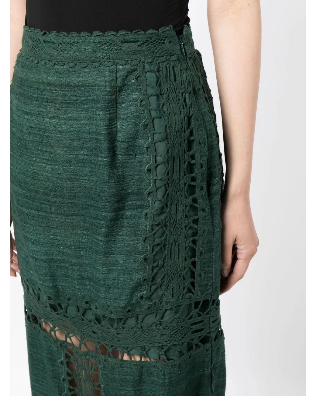 Ulla Johnson Green High-Waisted Lace Skirt