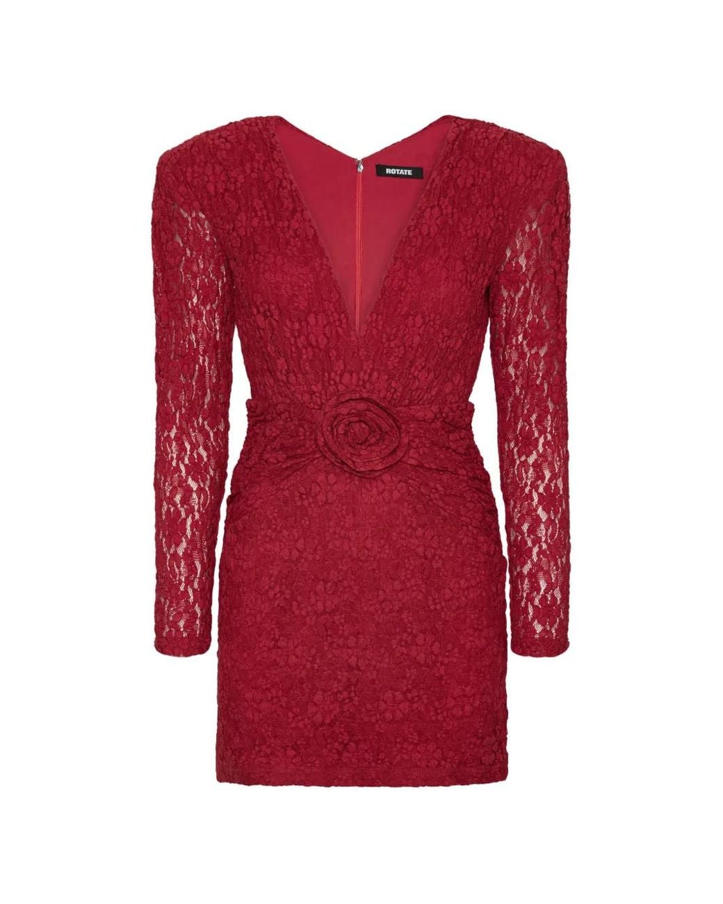 ROTATE BIRGER CHRISTENSEN Red Lace V-Neck Mini Dress