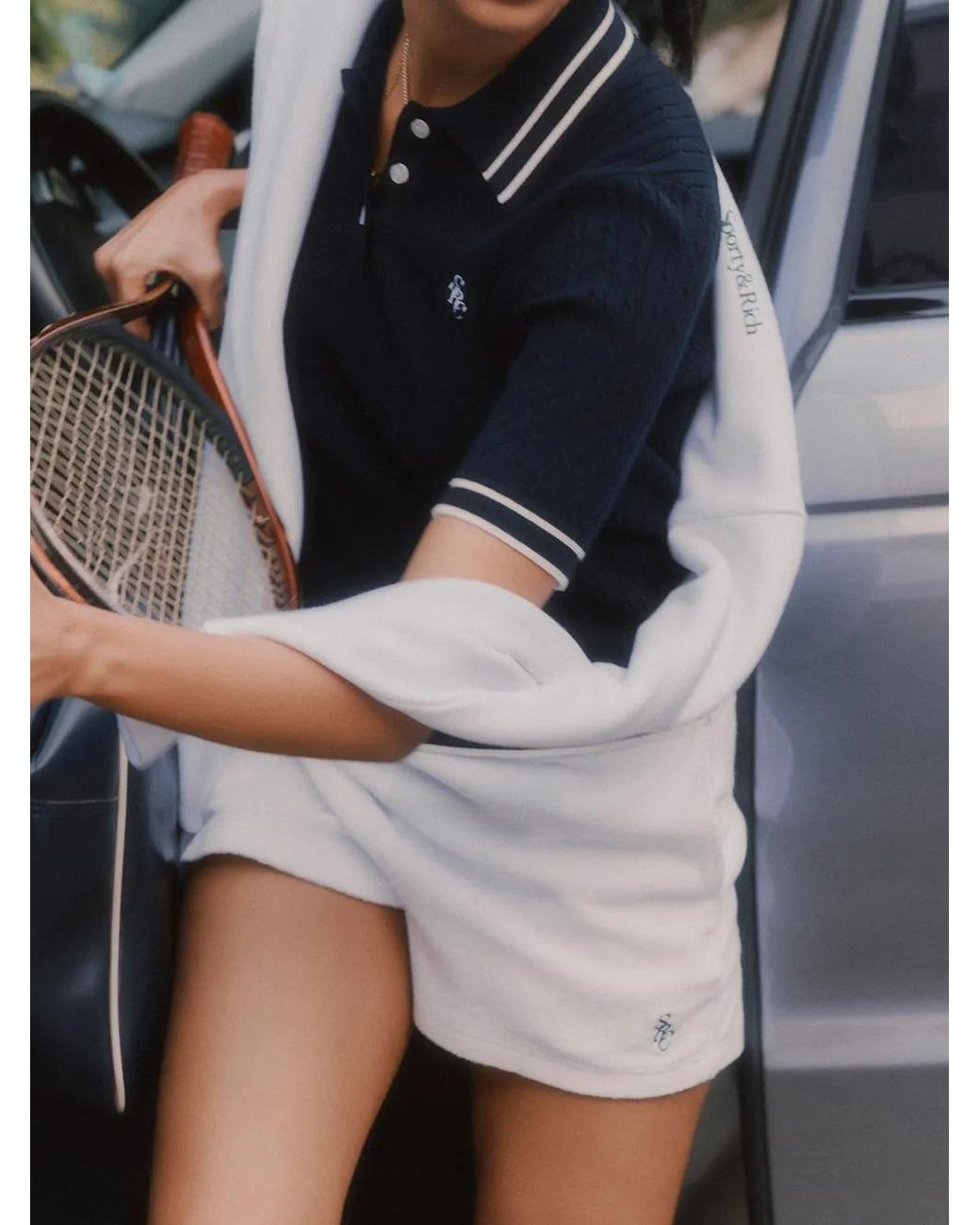 Sporty & Rich Blue Mini Cable-Knit Polo Shirt
