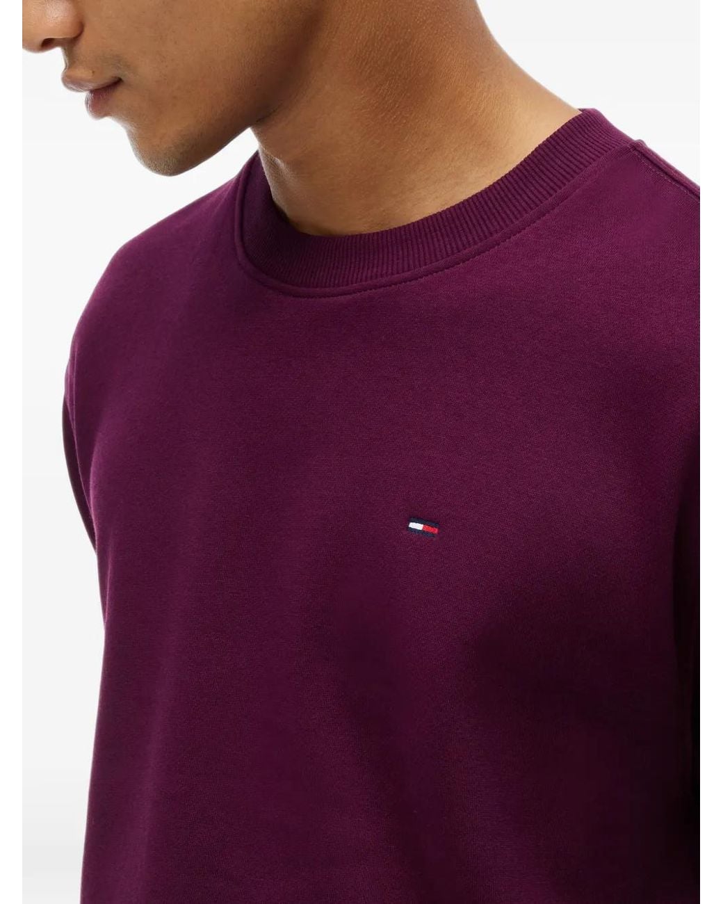Tommy Hilfiger Purple Logo-Embroidered Crew-Neck Sweater for men