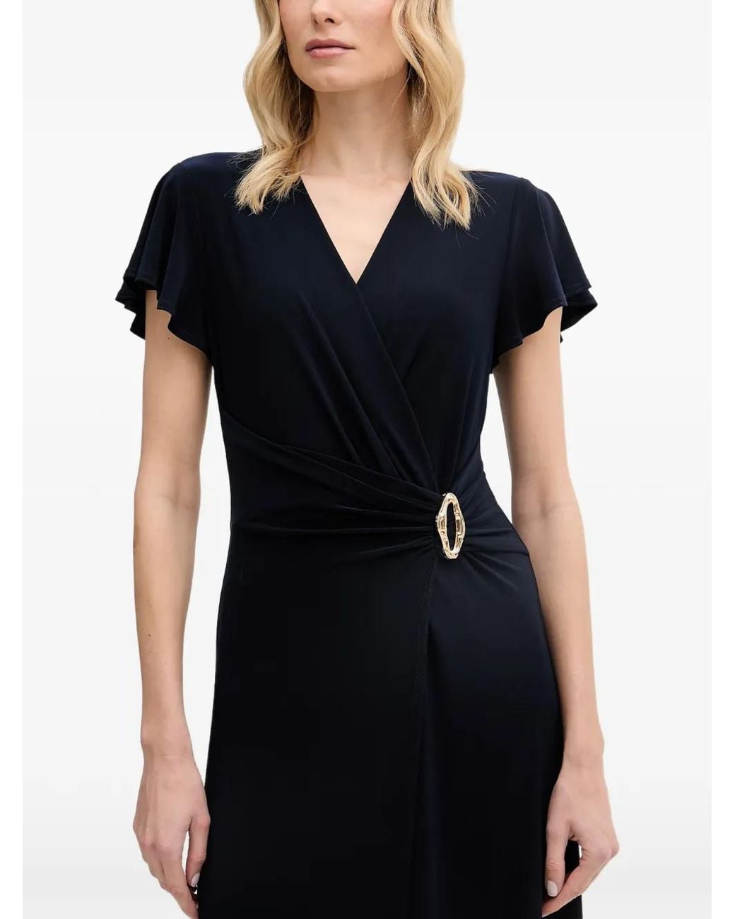 Joseph Ribkoff Black Buckle-Detail Wrap-Style Midi Dress