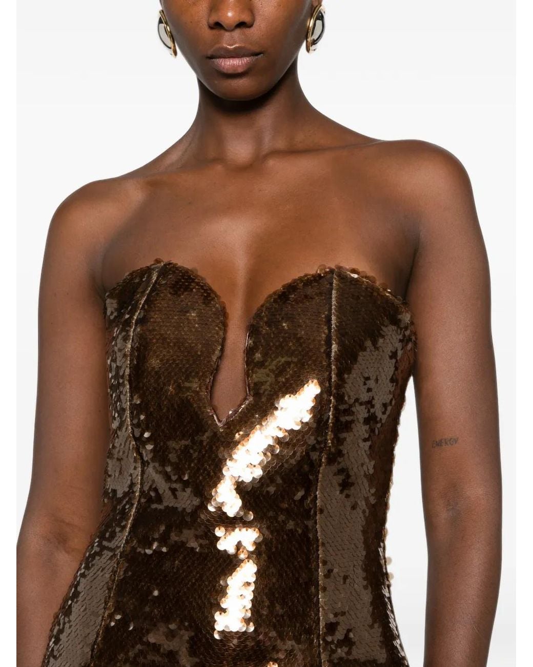 The New Arrivals Ilkyaz Ozel White Sequin-Embellished Strapless Dress