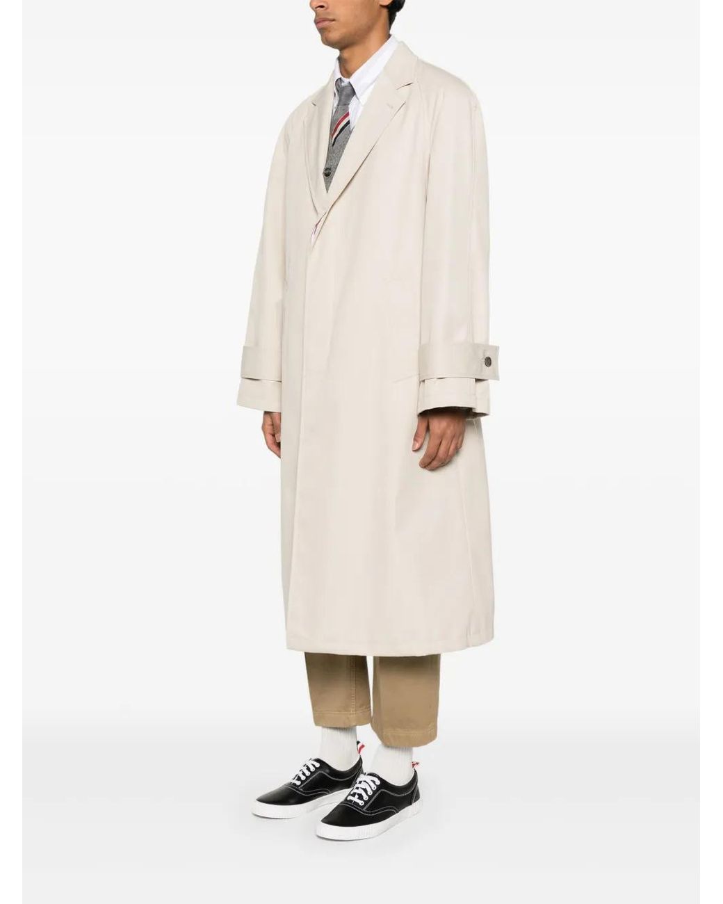 Thom Browne White Cotton Raglan Coat for men