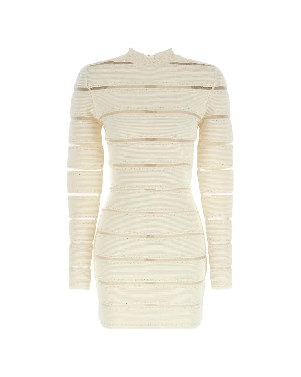 Balmain White Robe Courte Moulante En Résille À Sequins