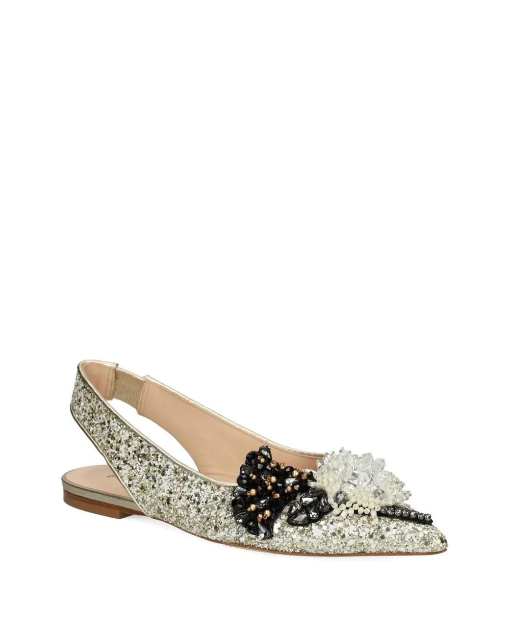 PROSPERINE® White Embellished-Upper Slingback Flat Pumps