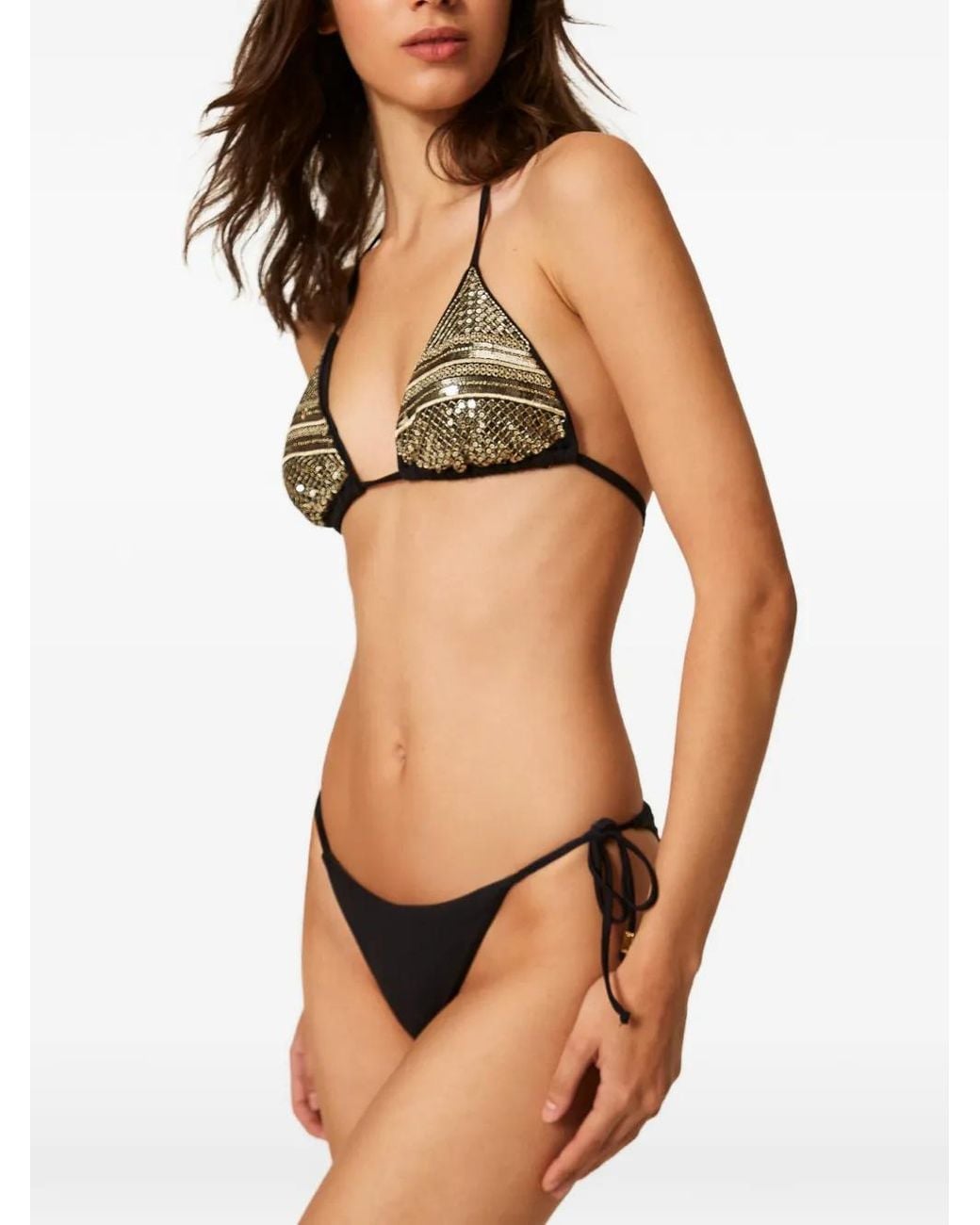 Twinset Black Bikini Thong With Laces And Logo