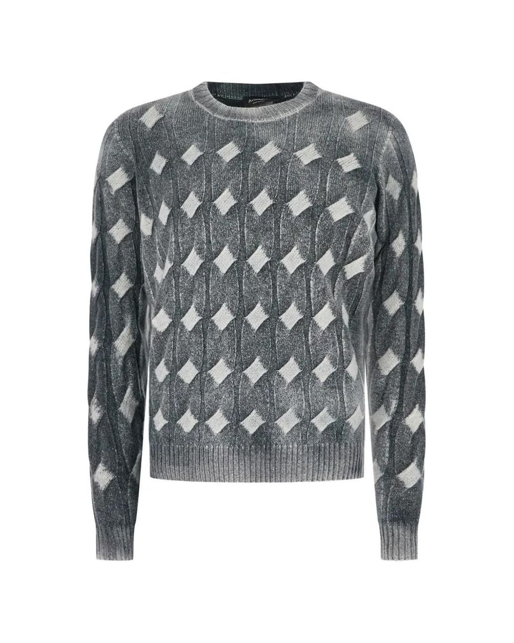 AROVESCIO Gray Cable-Knit Diamond-Pattern Sweater for men