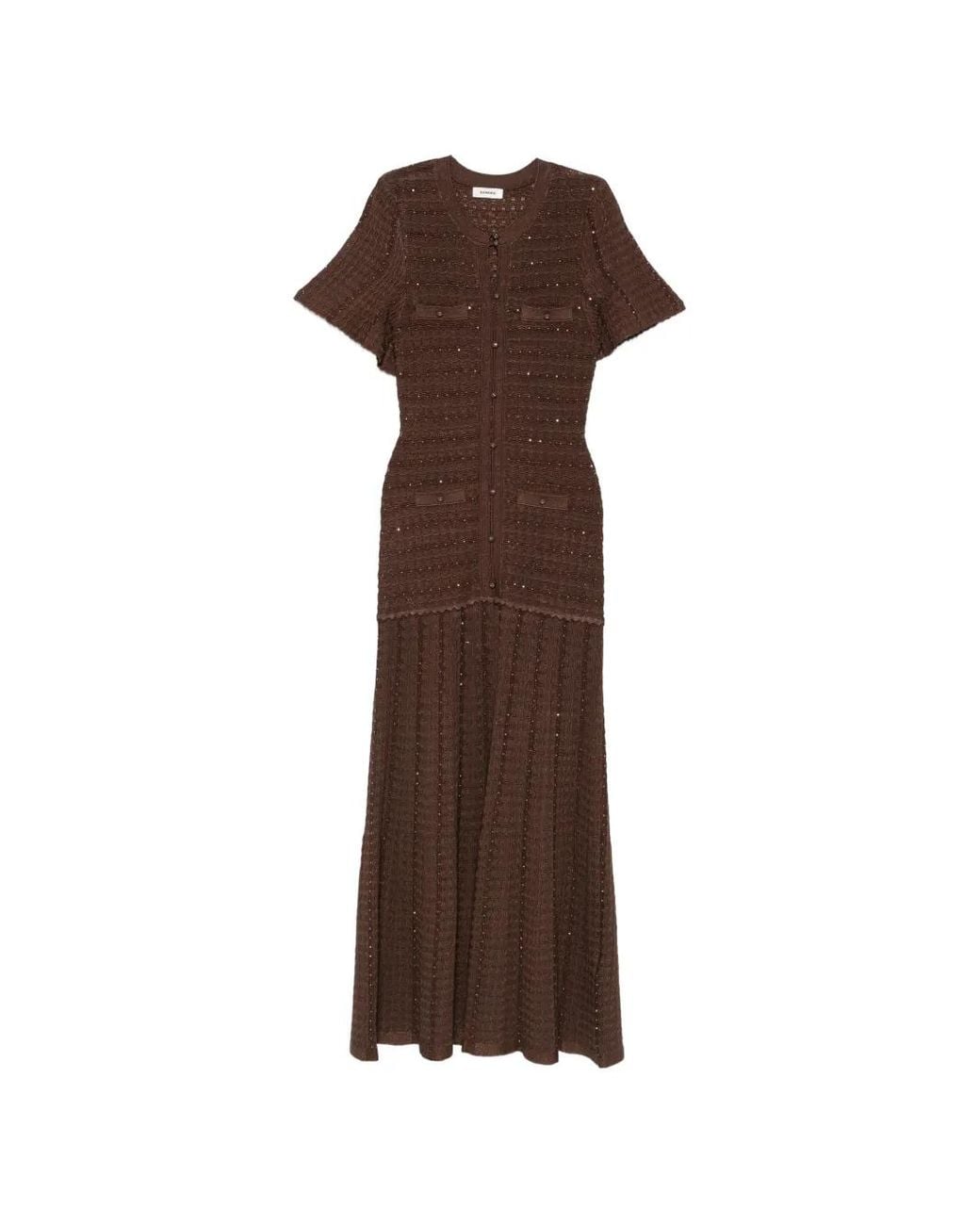 Sandro Brown Sequin-Embellished Knitted Maxi Dress