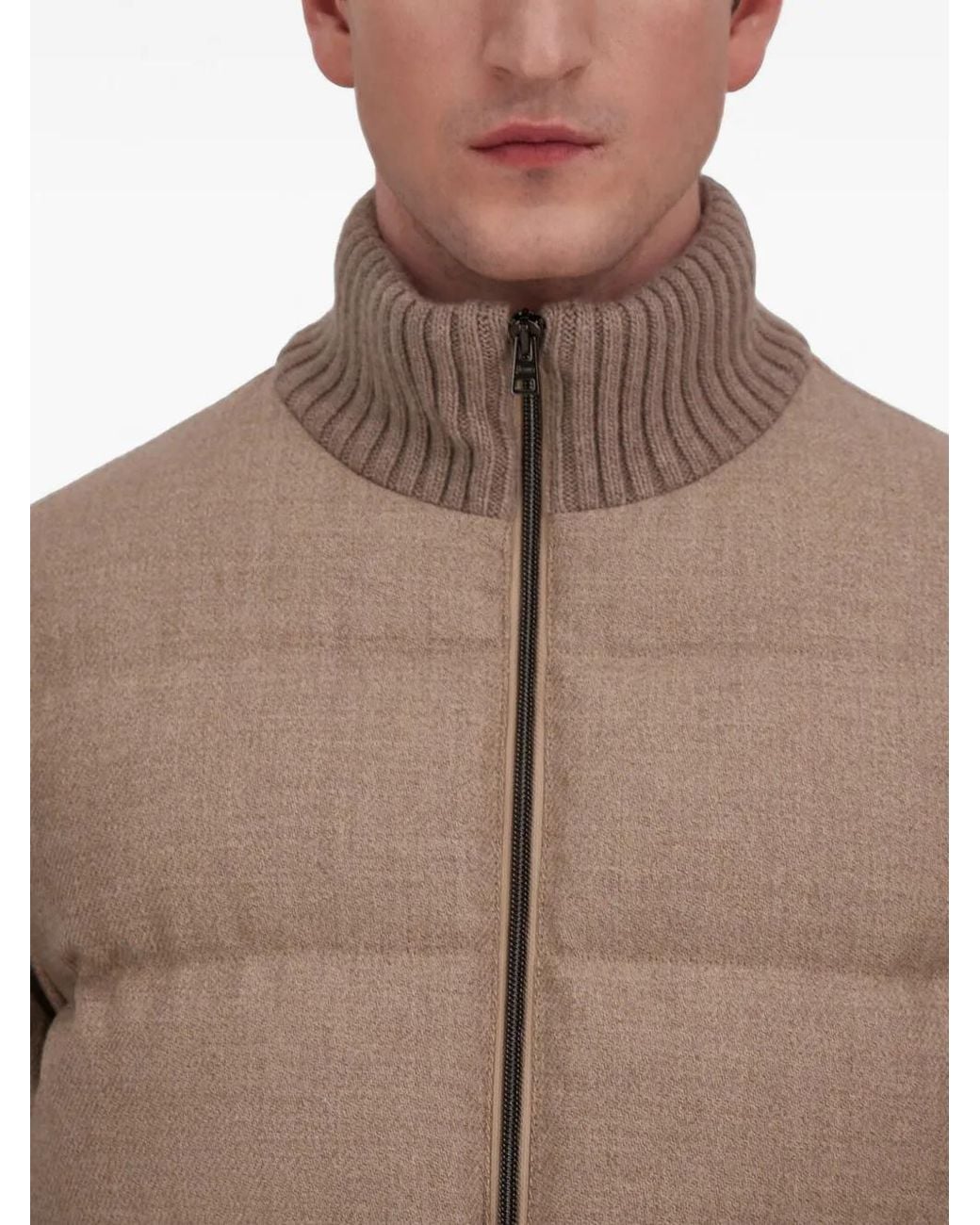 Herno Brown Quilted Wool-Tweed Bomber Jacket for men