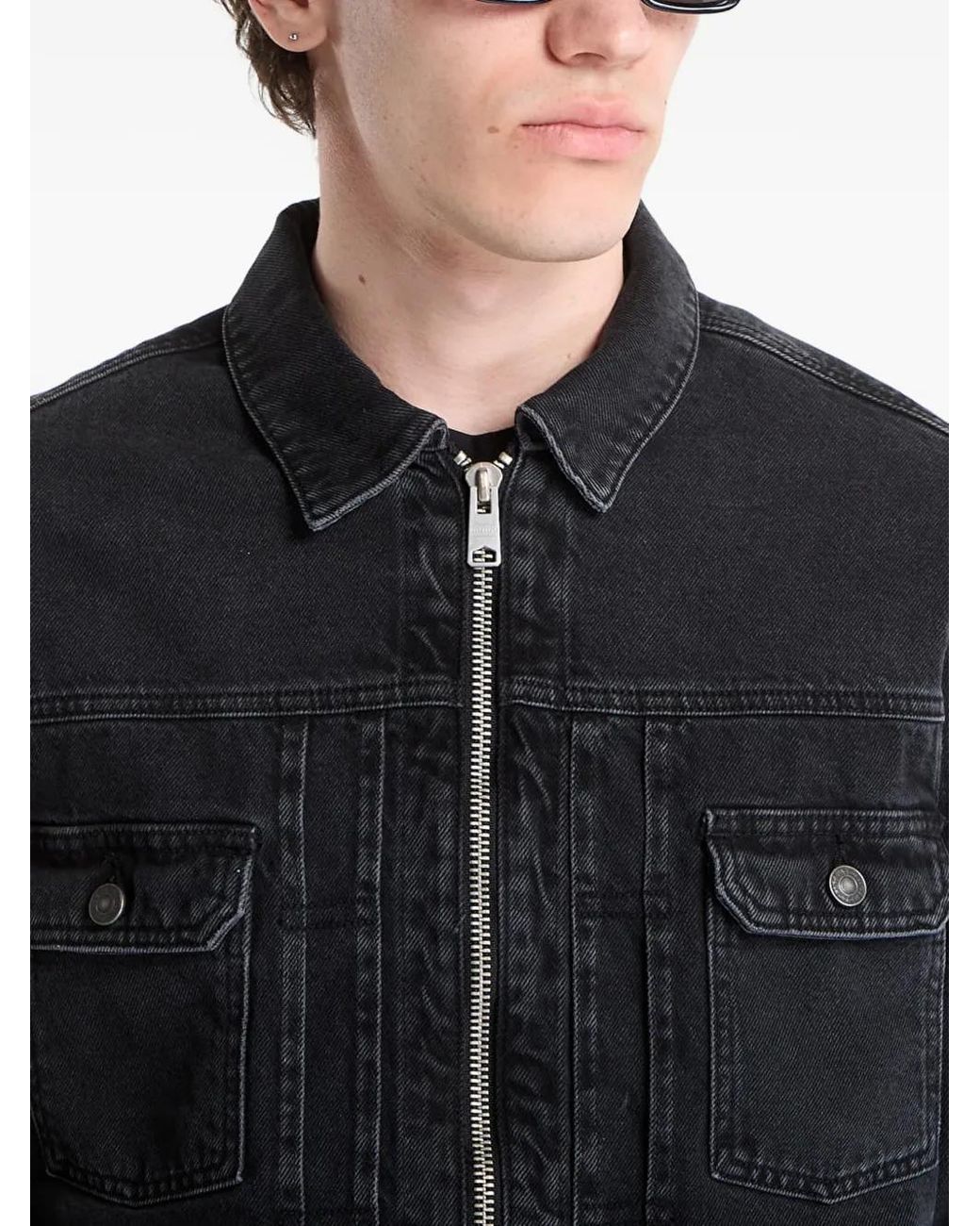 AllSaints Black Faded-Wash Denim Jacket for men