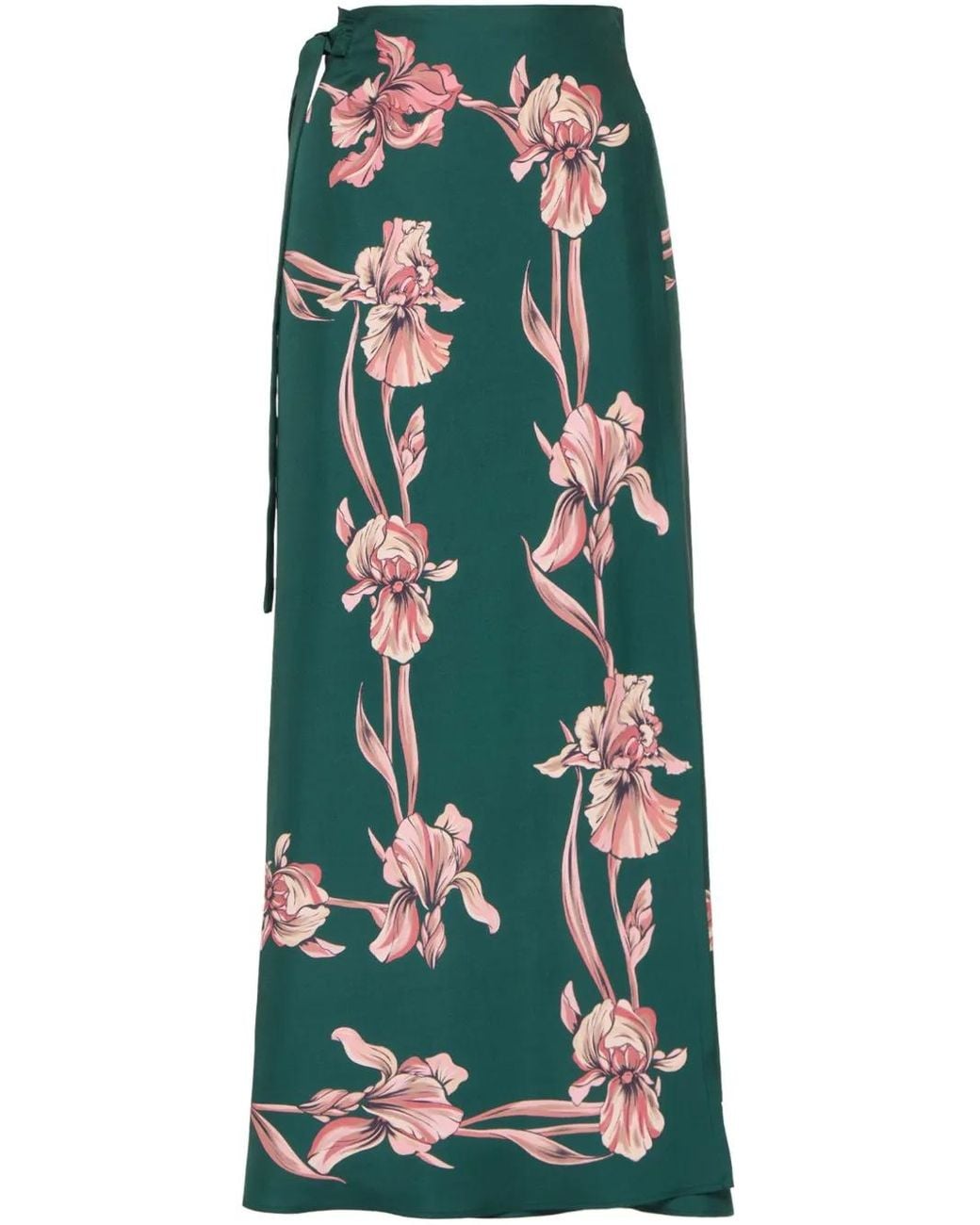 LaDoubleJ Green Floral-Print Sarong Skirt