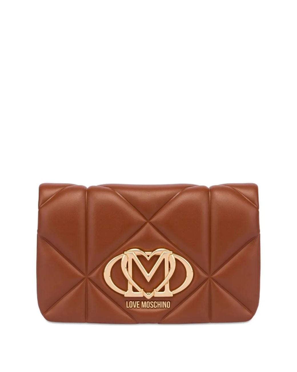 Love Moschino Brown Logo-Plaque Clutch Bag