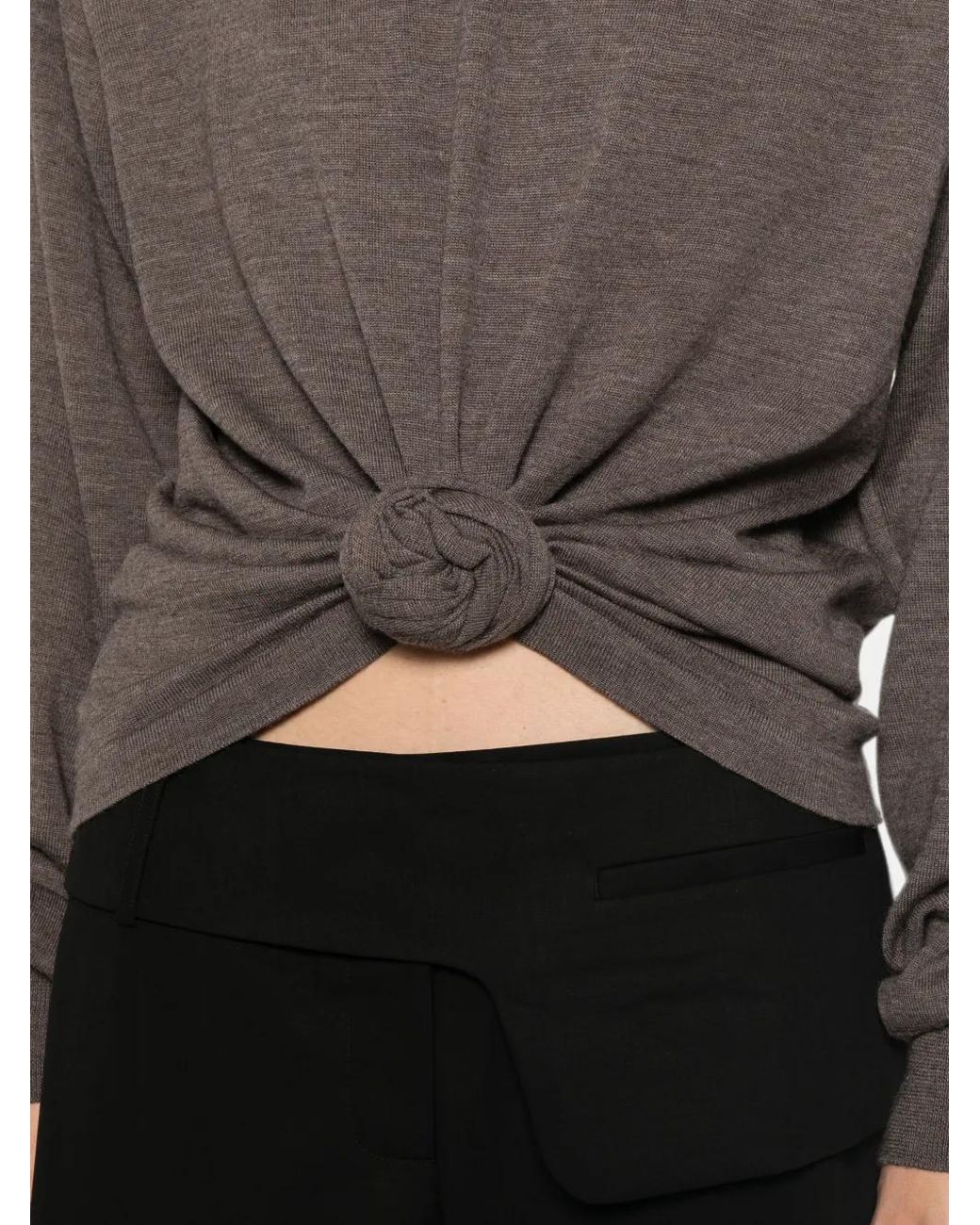 Magda Butrym Brown Knot-Detail Structured-Shoulder Sweater