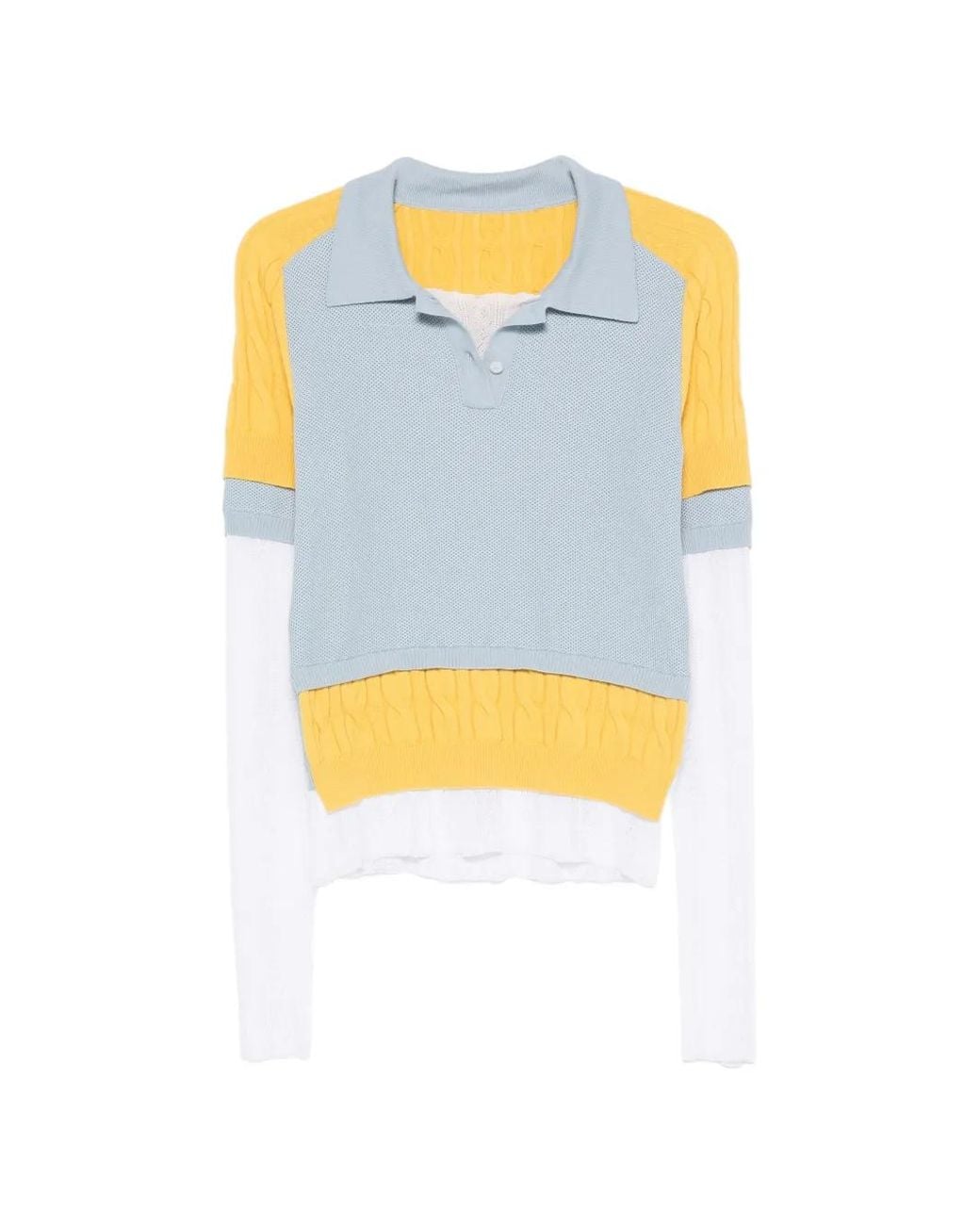 Marie Adam-Leenaerdt Blue Polo À Empiècements En Maille Torsadée