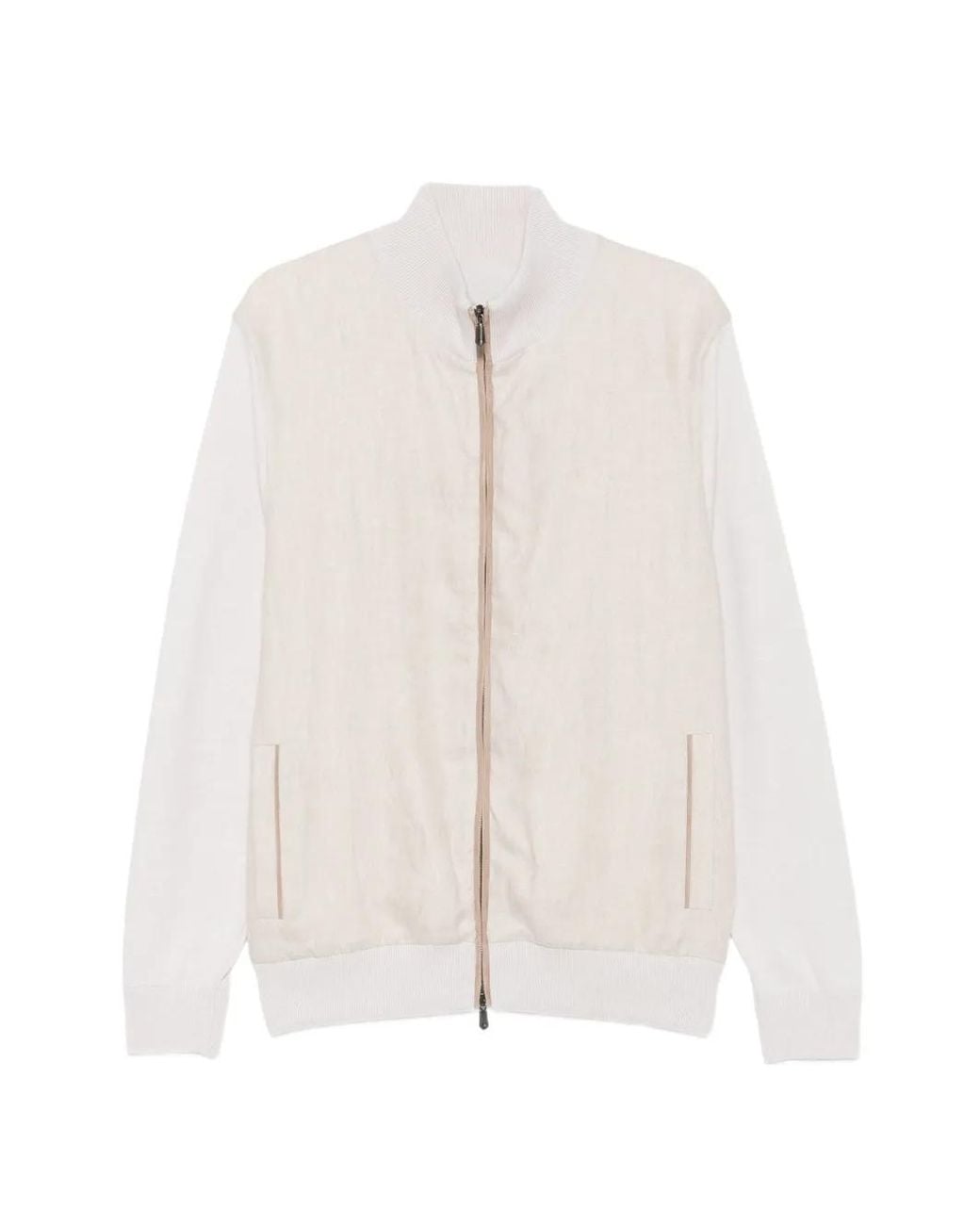Cesare Attolini White Zip-Up Cardigan for men