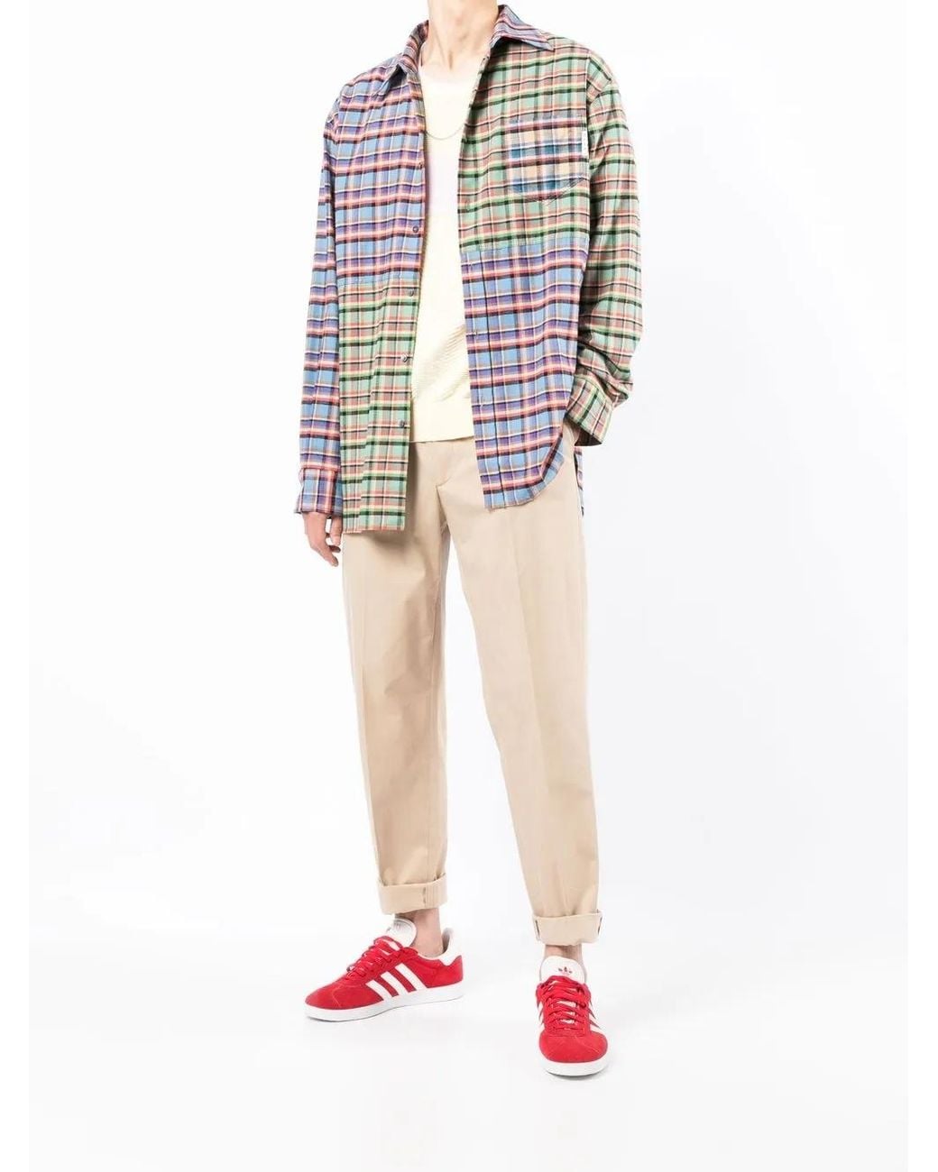 Marni Blue Patchwork Check-Print Oversized Shirt for men