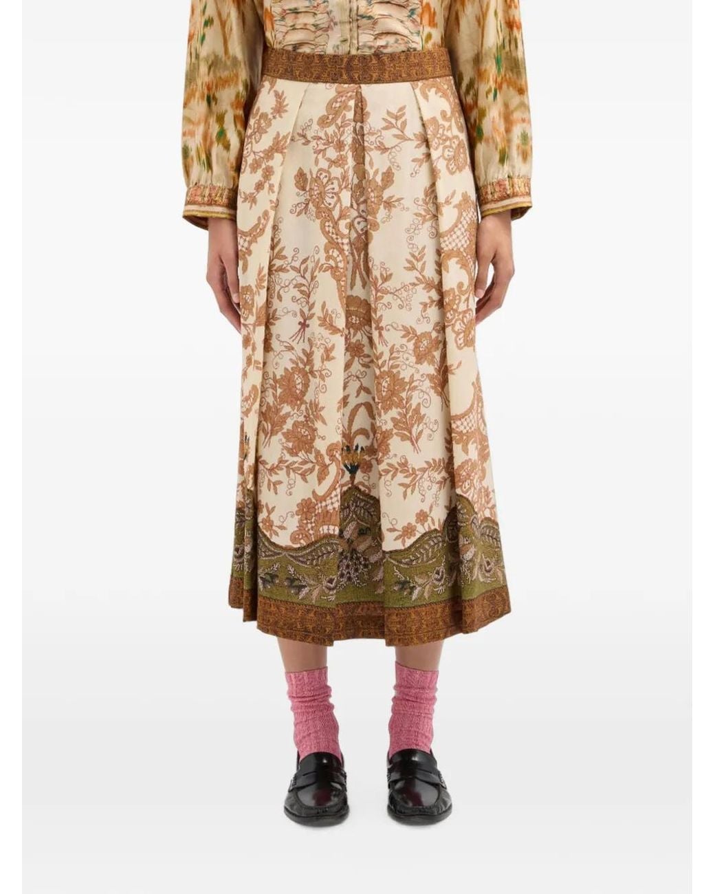 Pierre Louis Mascia Natural Beatex Floral-Detail Midi Skirt