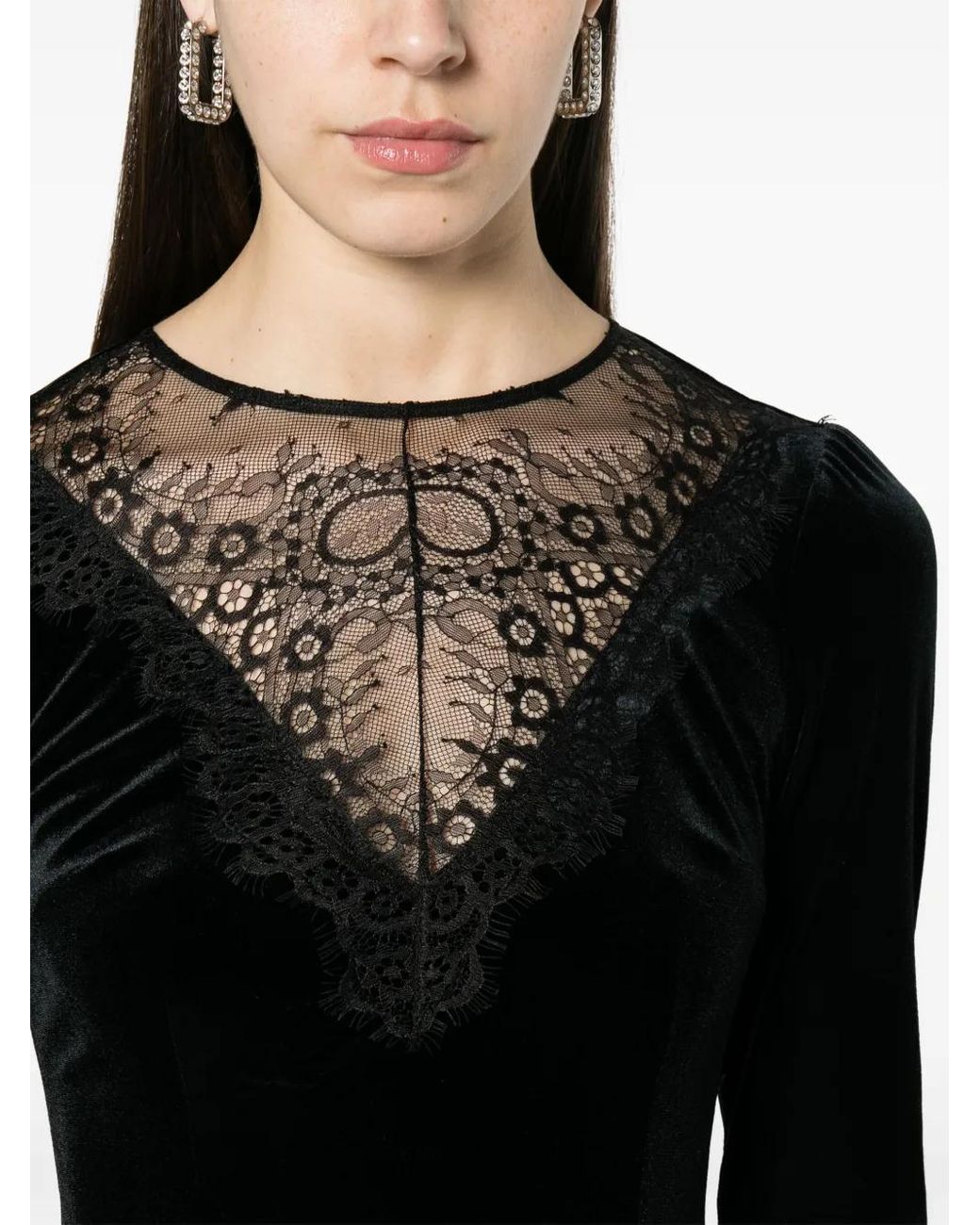 Nissa Black Lace Insert Velvet Dress
