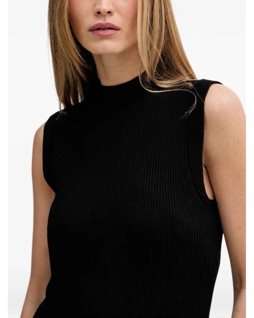 DKNY Black Geripptes Top Mit Logo-Patch