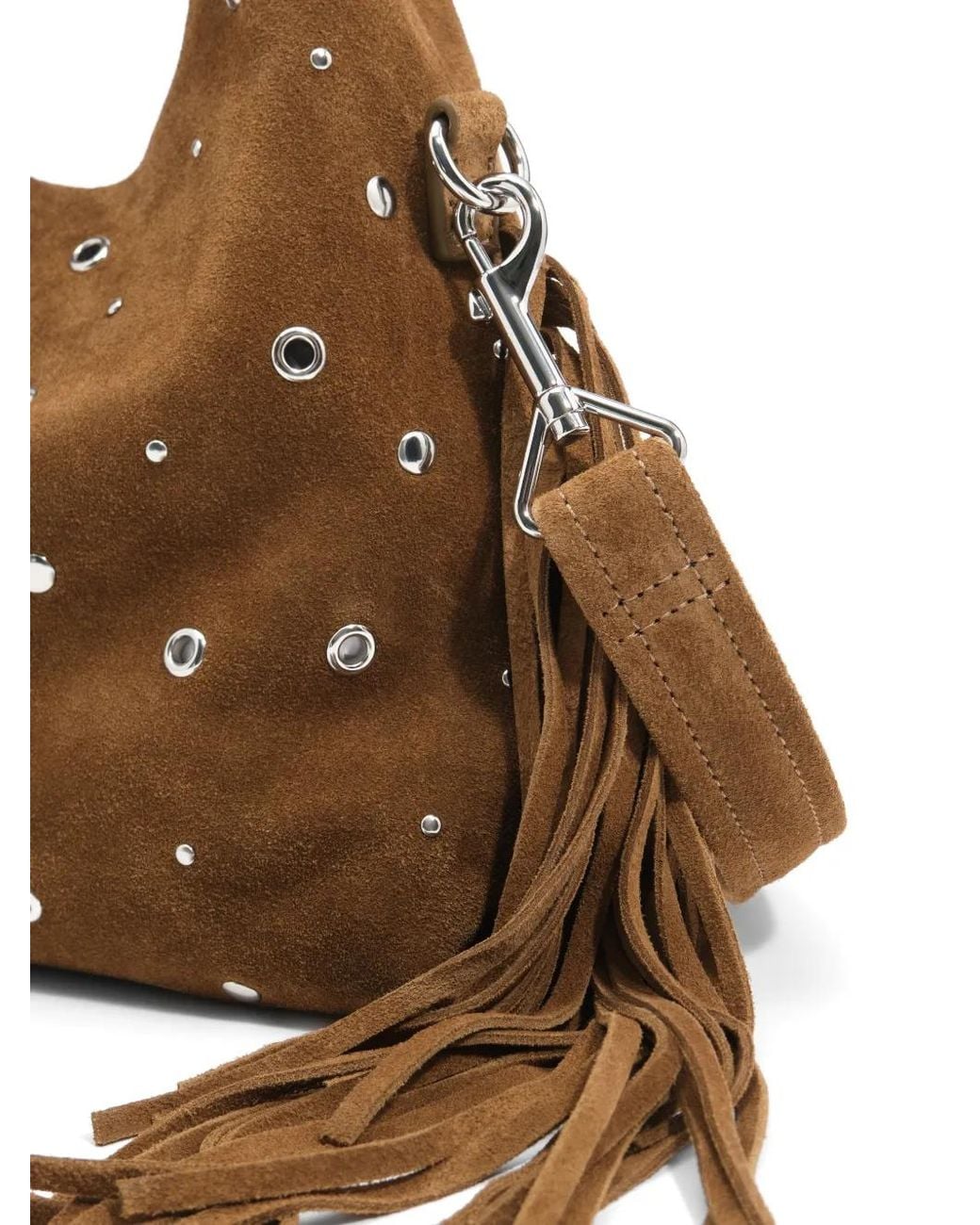 Bimba Y Lola Brown Small Suede Paper Bag With Fringing And Studs