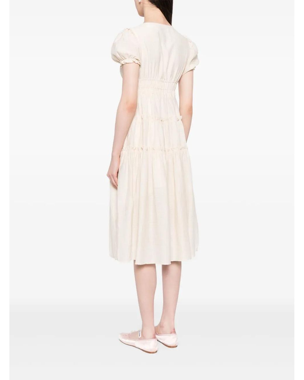 B+ AB Natural Pleated Tiered Midi Dress