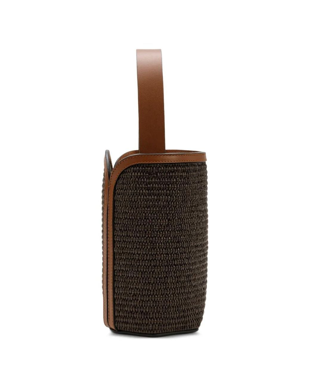La Portegna Brown Mini Barbara Woven Bucket Bag