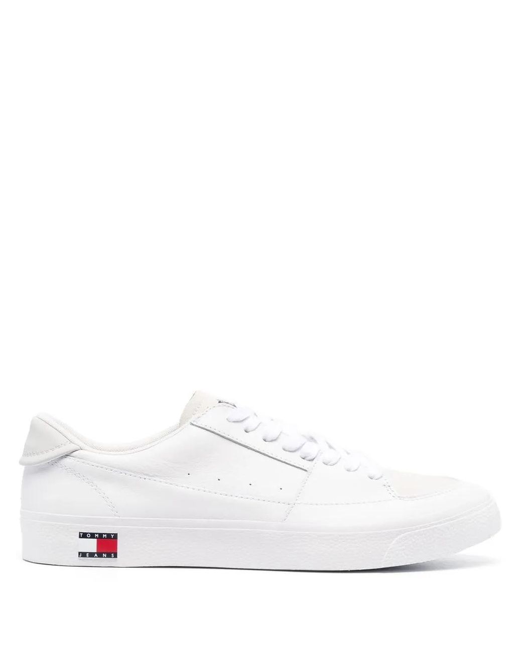 Tommy Hilfiger White Logo-Detail Low-Top Leather Sneakers for men