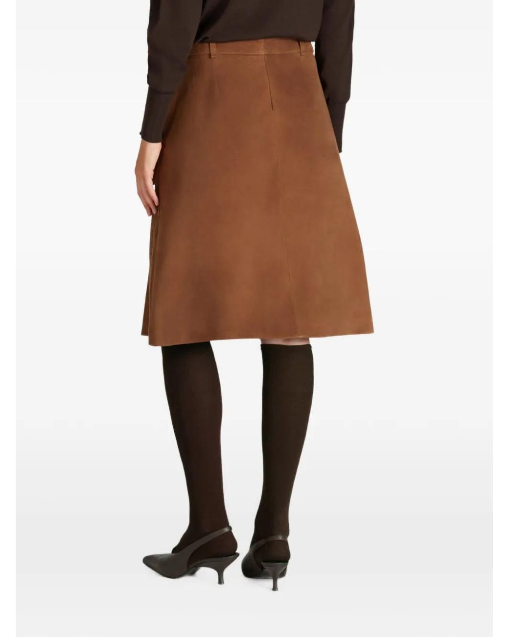 Slowear Brown Belted Box-Pleat Midi Skirt