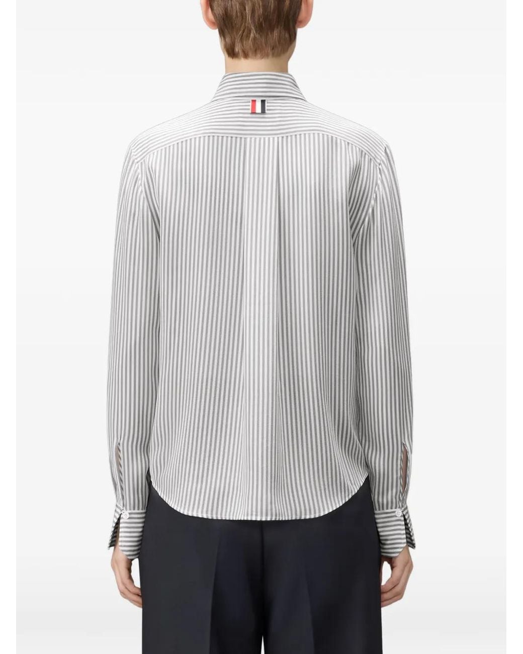 Thom Browne Gray Silk Striped Shirt With Detachable Collar