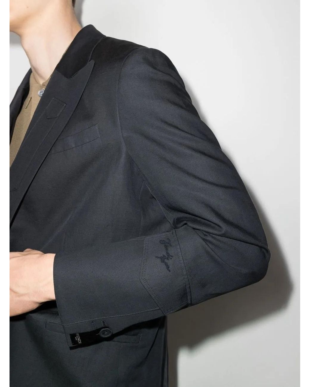 Fendi Black Peak-Lapel Single-Breasted Blazer for men
