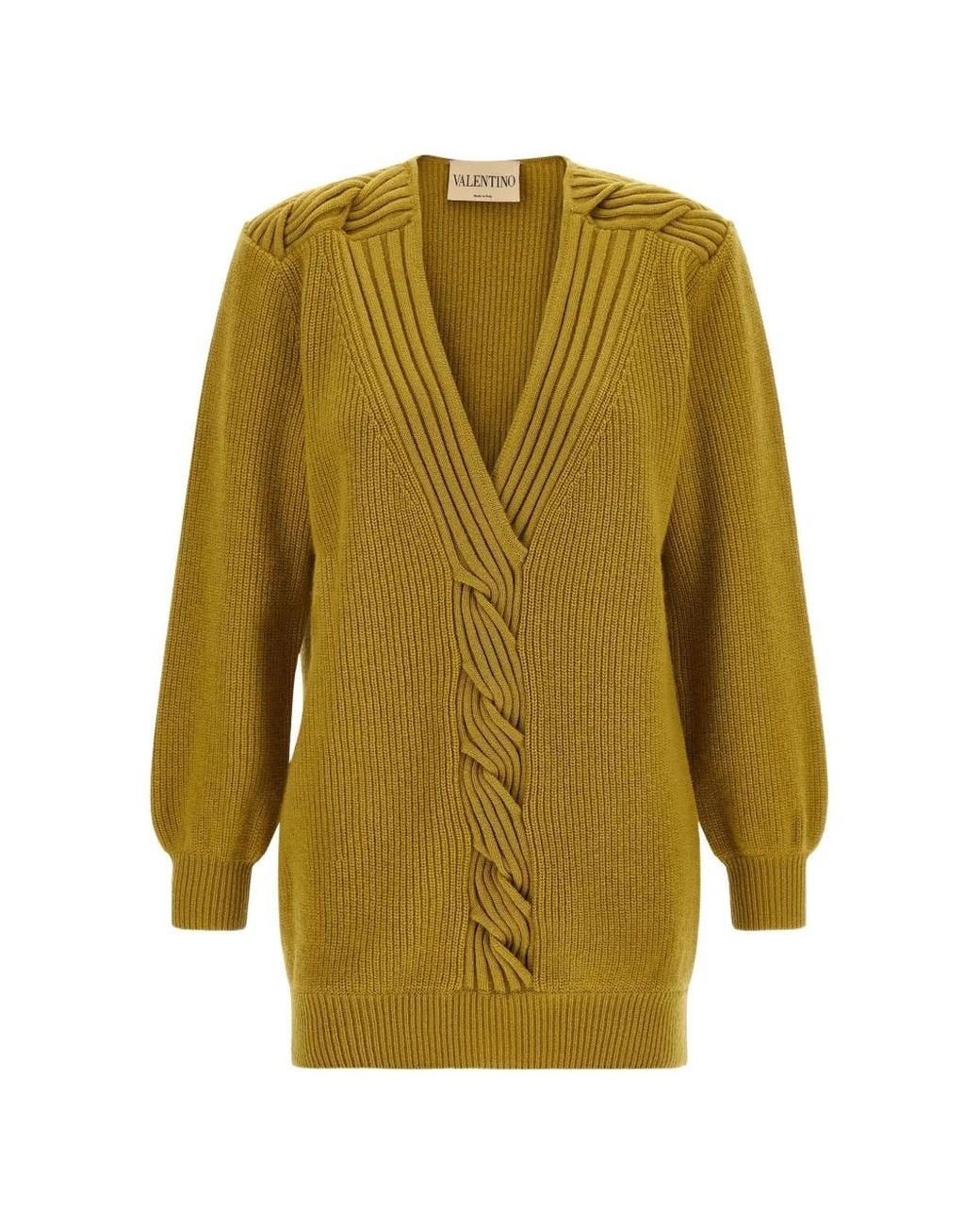 Valentino Garavani Green Braided Ribbed-Knit Sweater