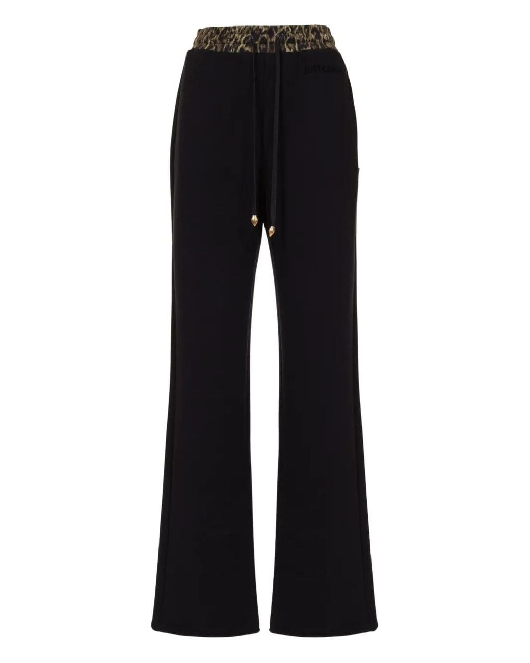 Just Cavalli Black Leopard-Waistband Trousers