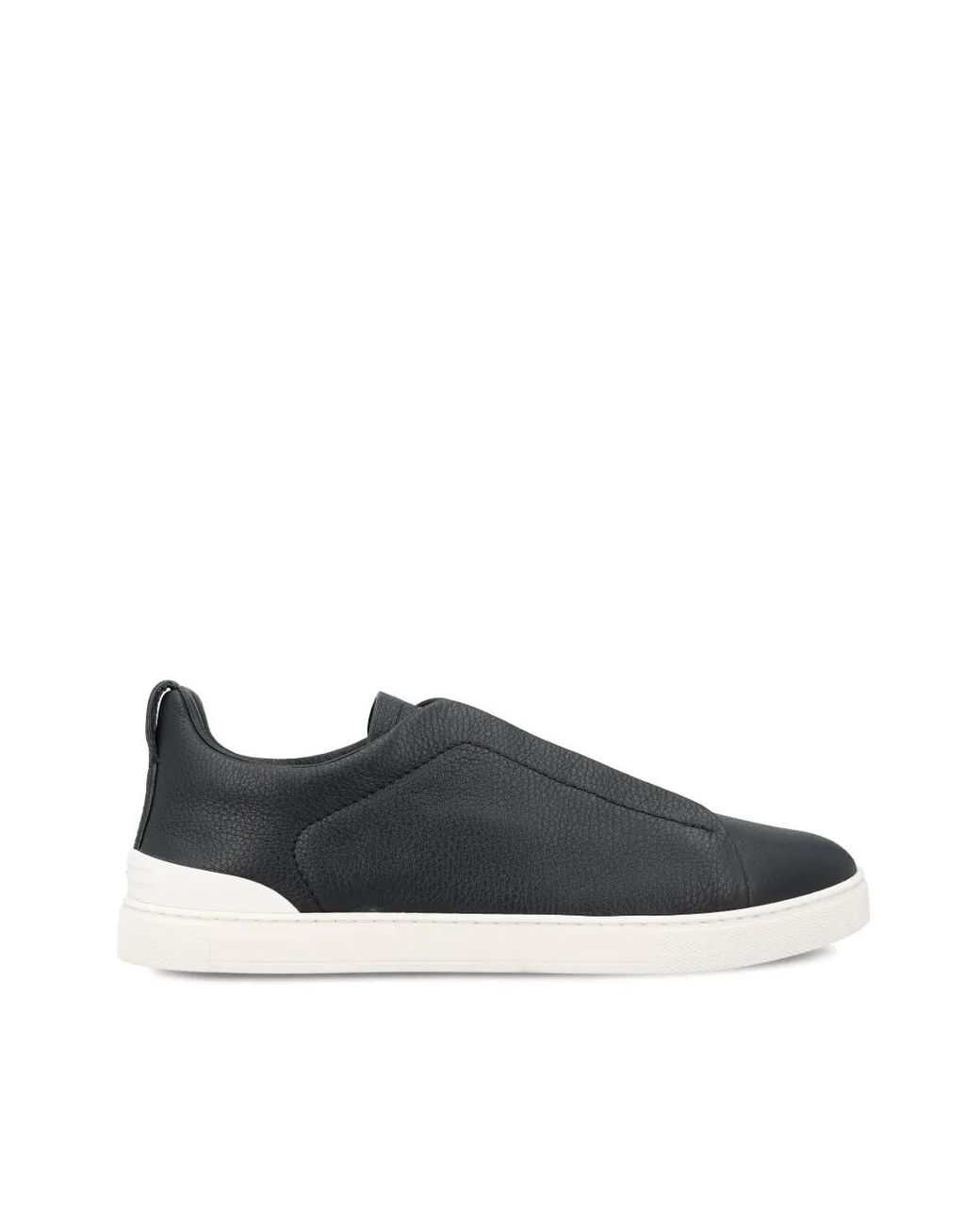 Zegna Black Triple Stitch Leather Sneakers for men