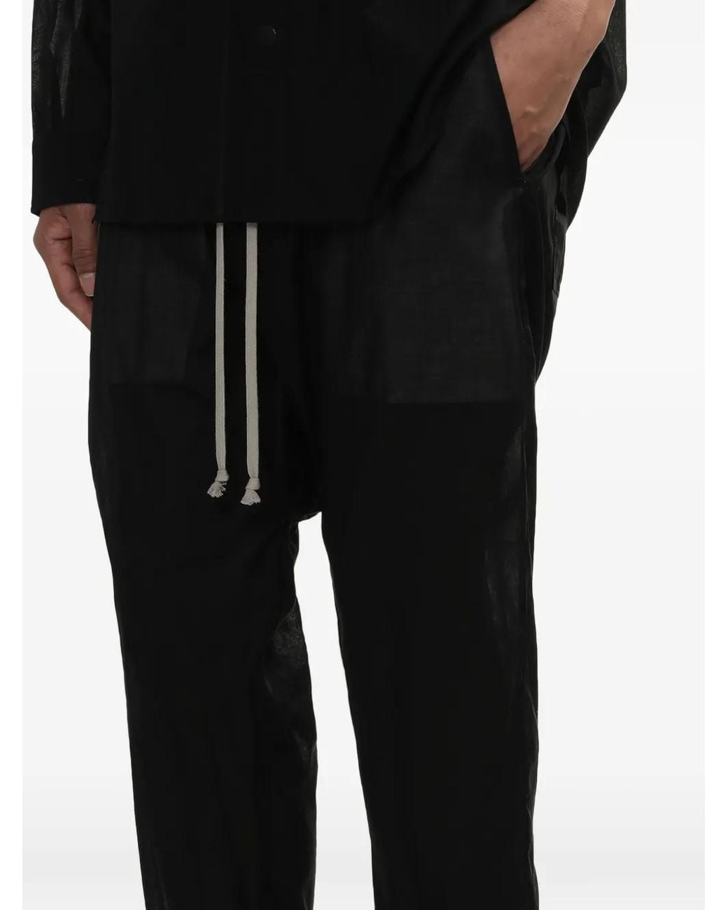 Rick Owens Black Drawstring Drop-Crotch Trousers for men