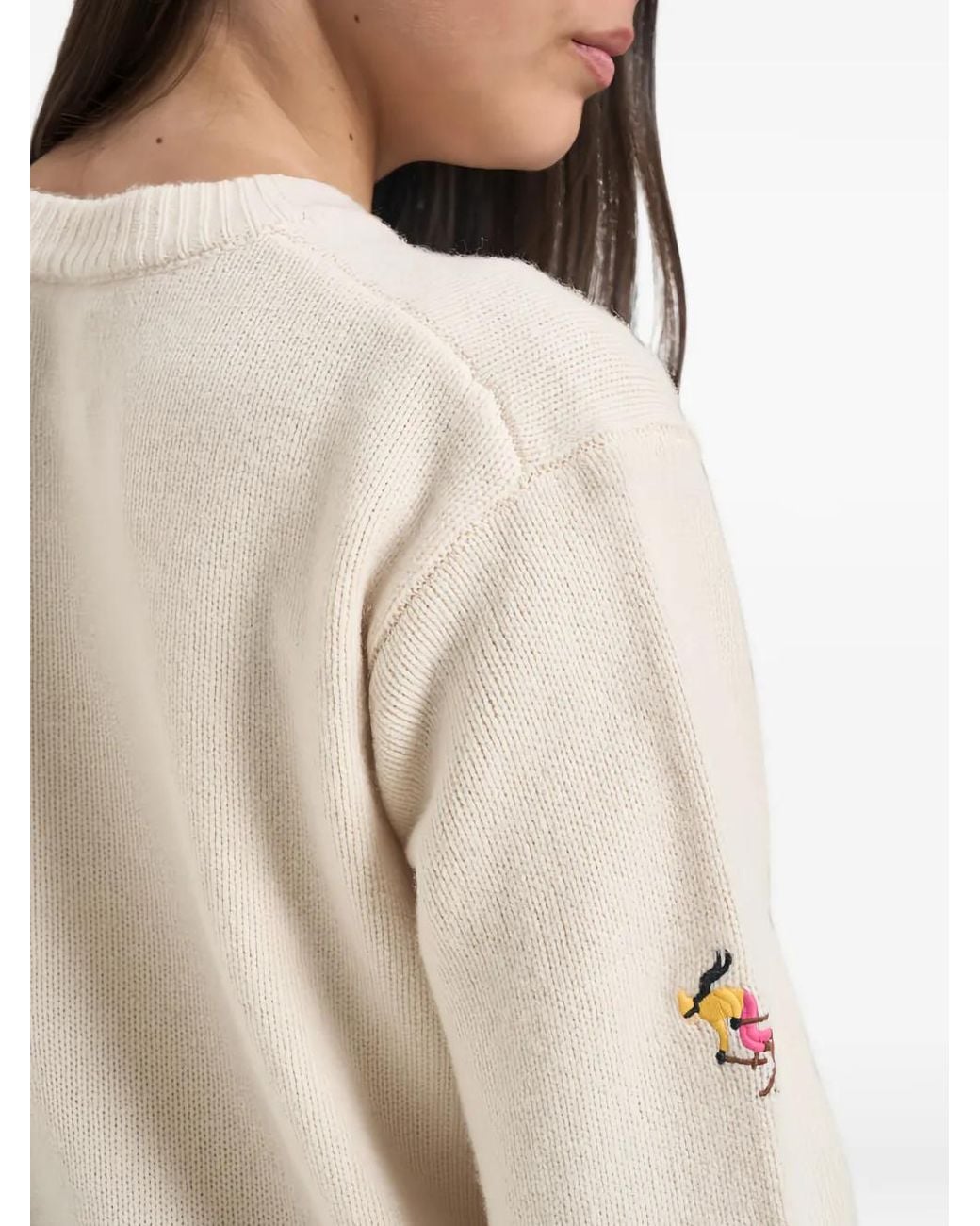 Mc2 Saint Barth Natural Kyla Embroidered Crew-Neck Sweater