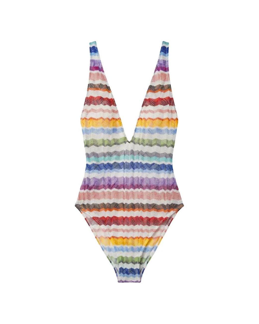 Missoni White Zig-Zag V-Neck Swimsuit