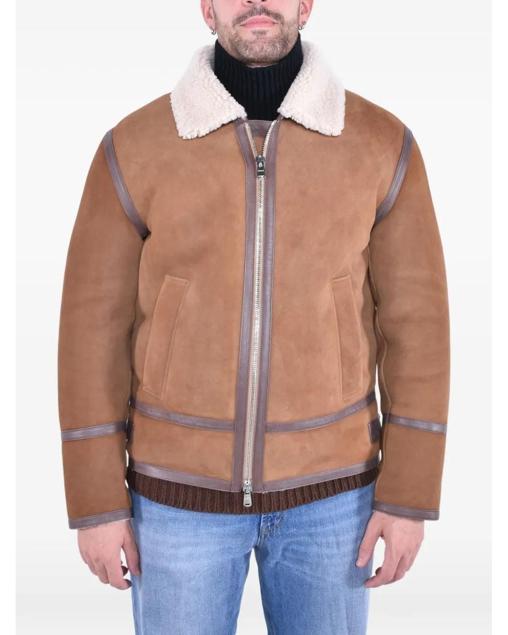 Dondup Blue Montone Shearling Panelled Jacket for men